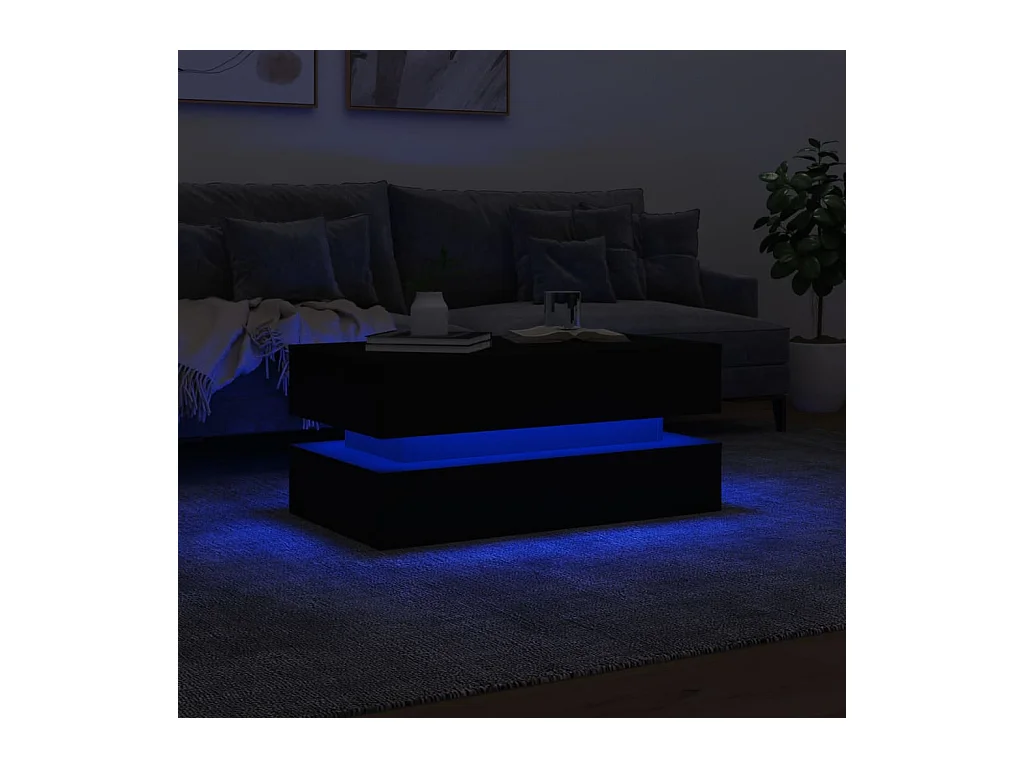 Table basse avec lumières LED noir 90x50x40 cm