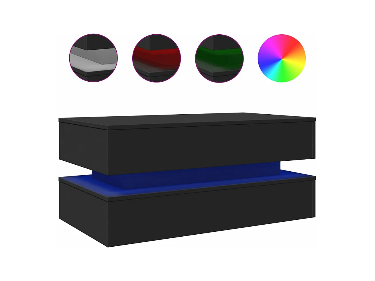 Table basse avec lumières LED noir 90x50x40 cm