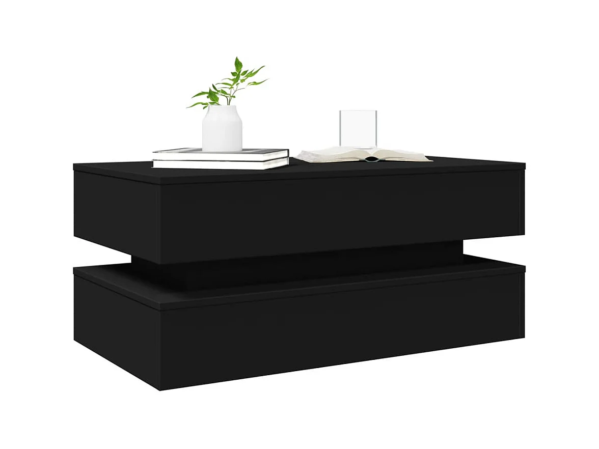 Table basse avec lumières LED noir 90x50x40 cm