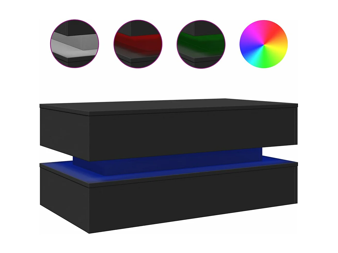 Mesa de centro com luzes LED 90x50x40 cm preto