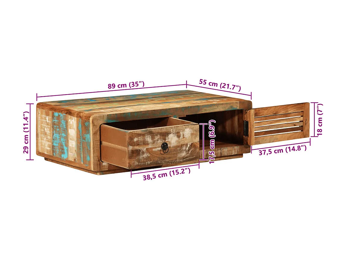 Table basse 89x55x29 cm bois de récupération massif