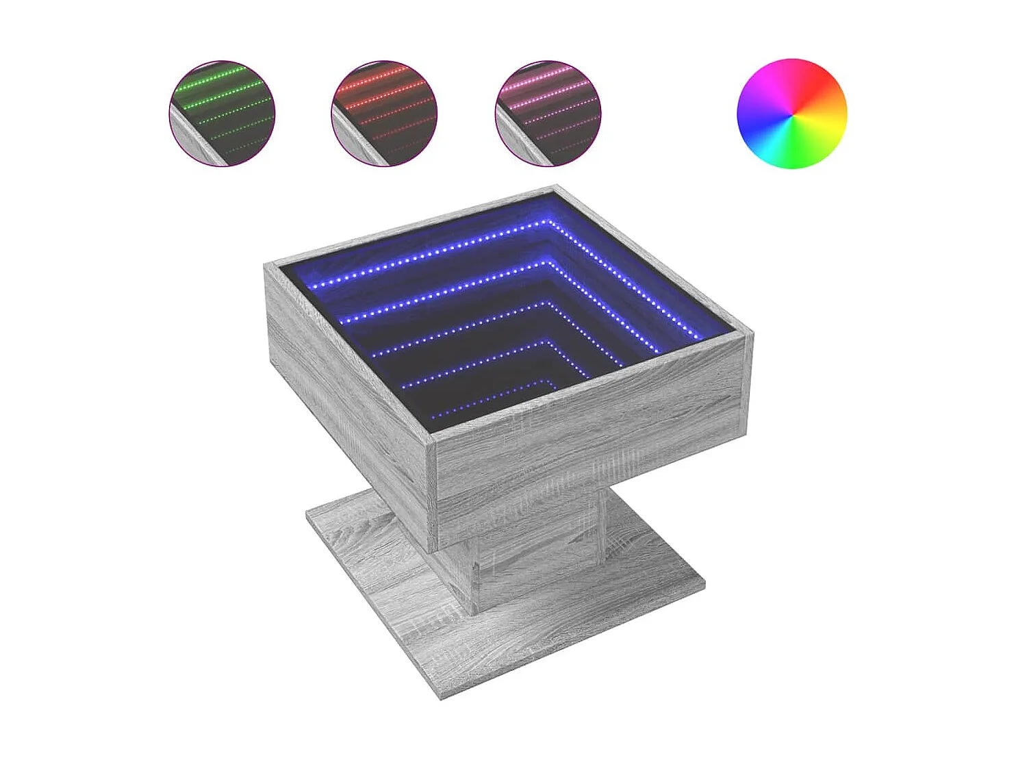 Mesa de centro c/ LEDs 50x50x45 madeira processada