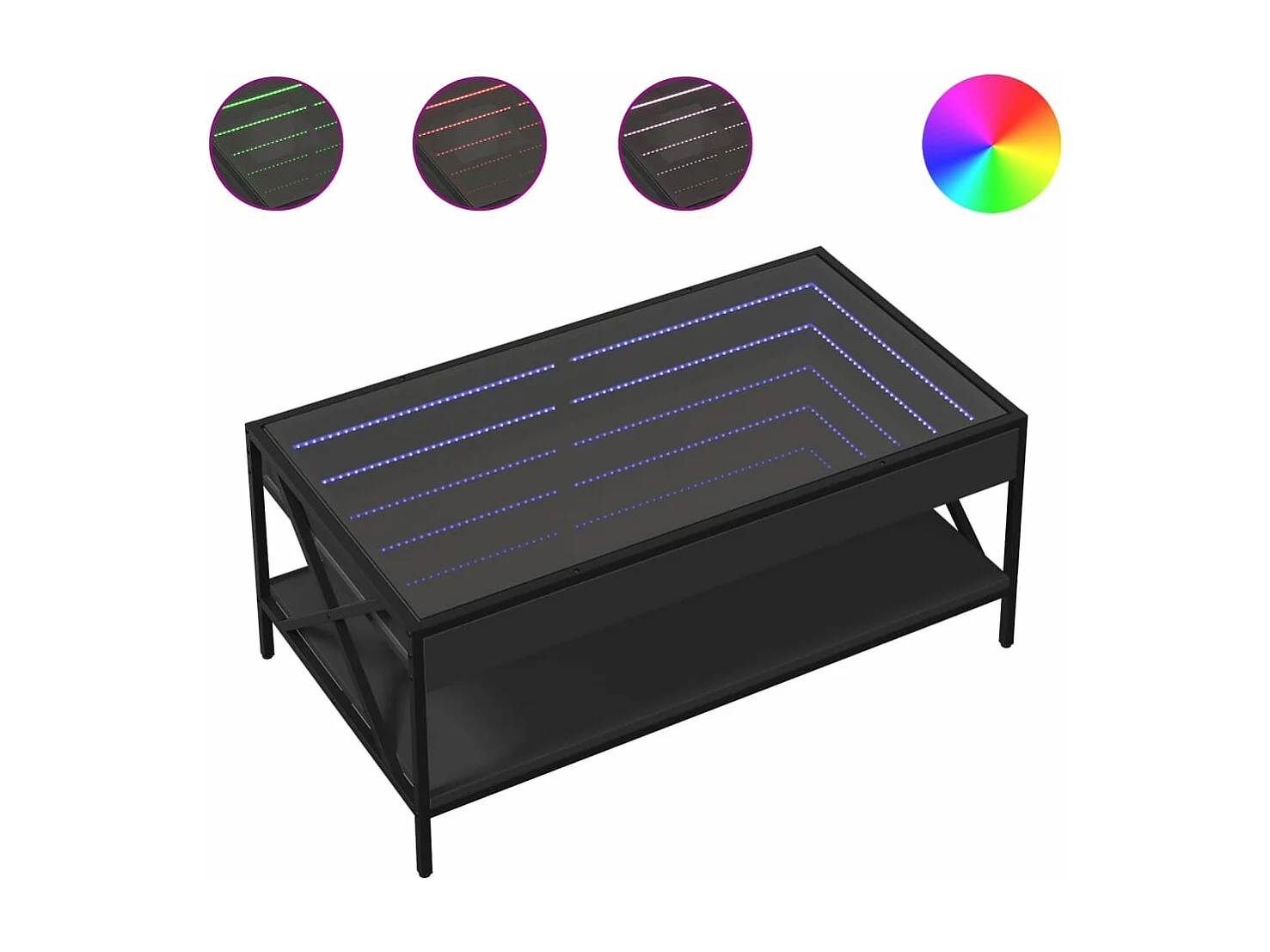 Table basse avec LED infini noir 90x50x38 cm