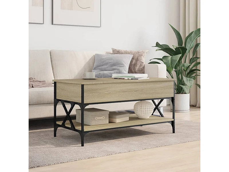Tavolino Salotto Rovere Sonoma 100x50x50 cm Multistrato Metallo
