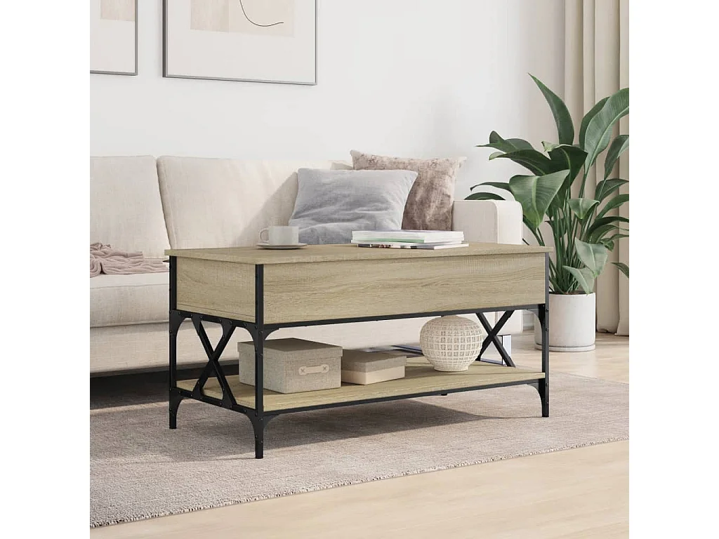 Tavolino Salotto Rovere Sonoma 100x50x50 cm Multistrato Metallo
