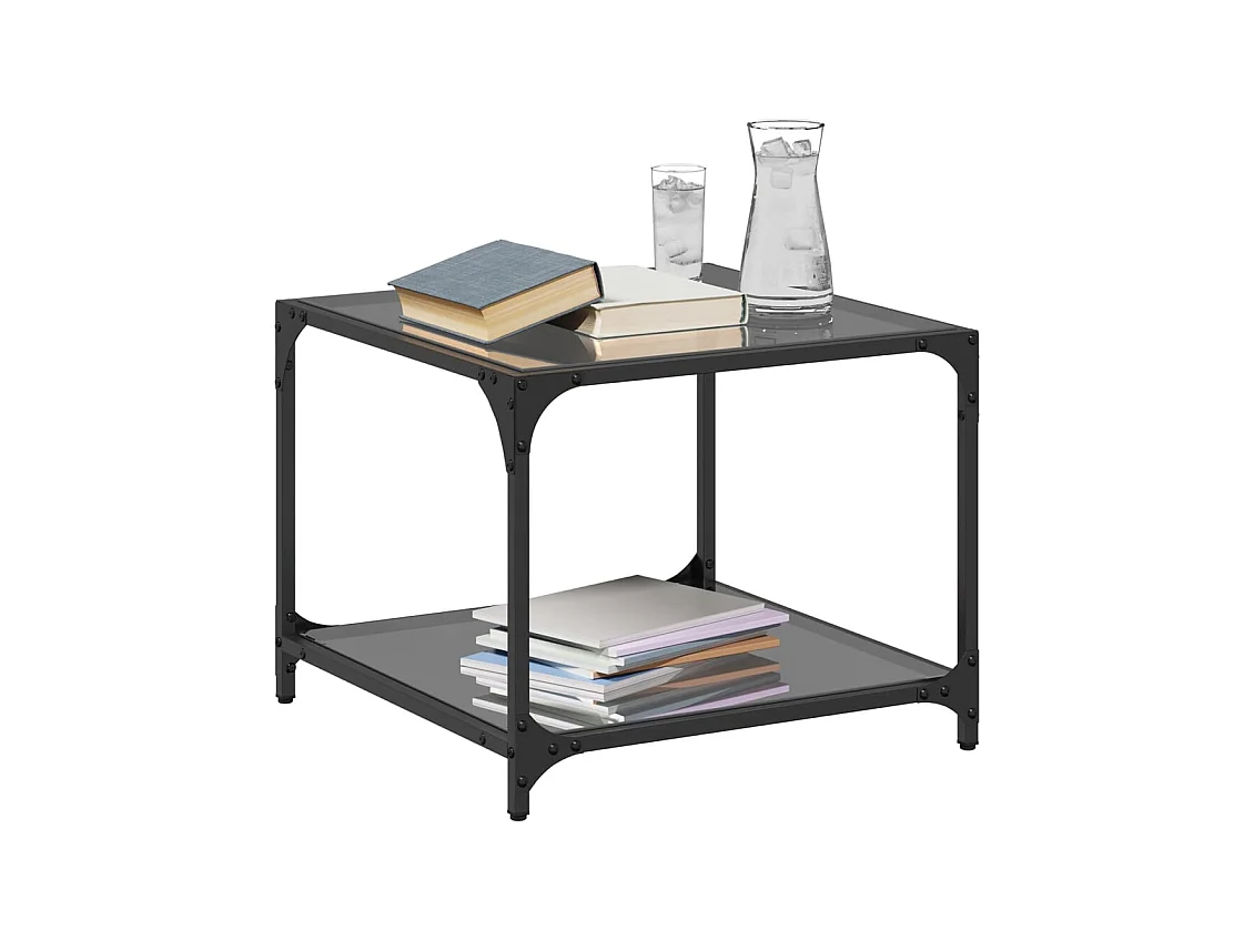 Salontafels 2 st met zwart glazen blad 50x50x40 cm staal