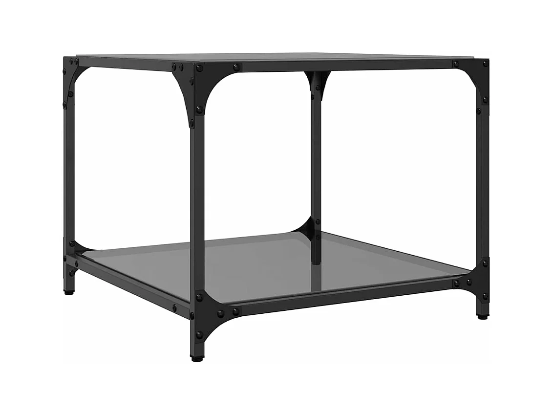 Salontafels 2 st met zwart glazen blad 50x50x40 cm staal