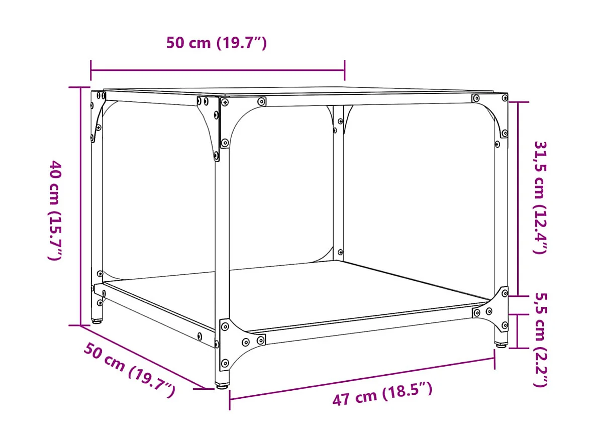 Tables basses avec dessus en verre noir 2 pcs 50x50x40 cm acier