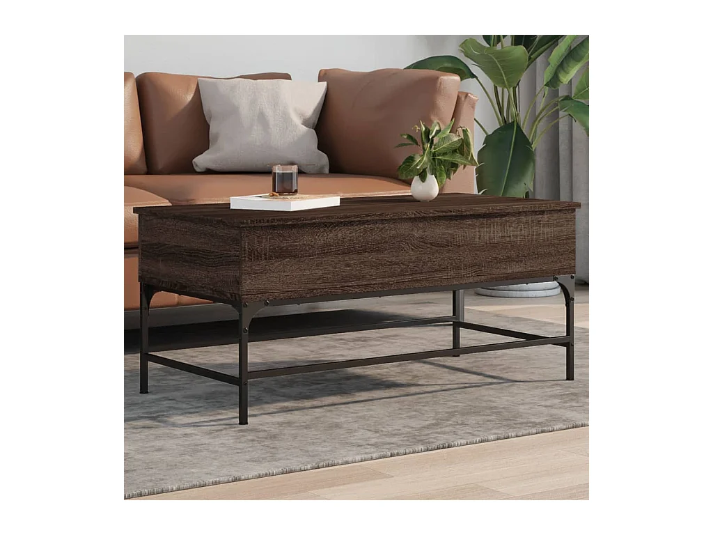Table basse chêne marron 100x50x45cm bois d'ingénierie et métal