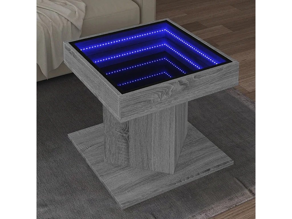 Mesa de centro c/ LEDs 50x50x45 madeira processada