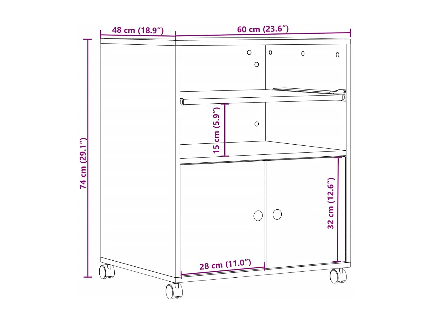 Soporte para impresora con ruedas sonoma gris 60x48x74 cm