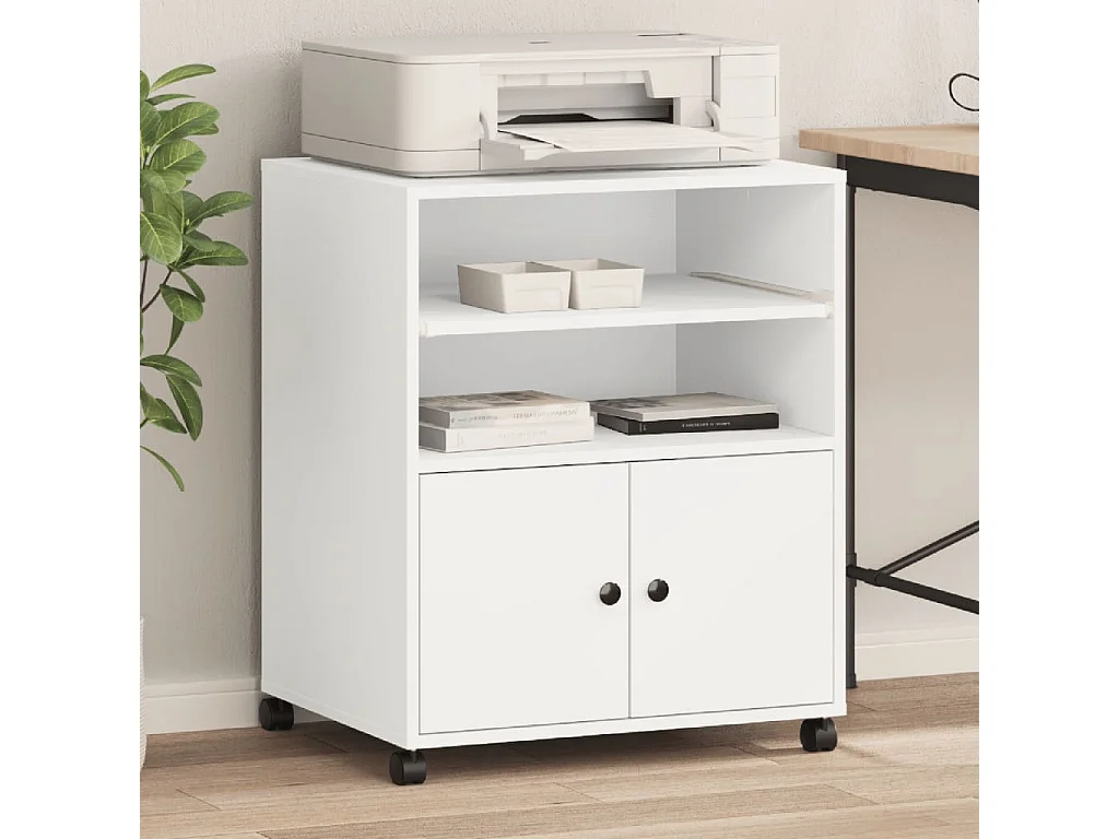 Suporte de impressora com rodas branco 60x48x74 cm