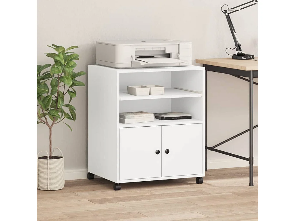 Support d'imprimante avec roulettes blanc 60x48x74 cm