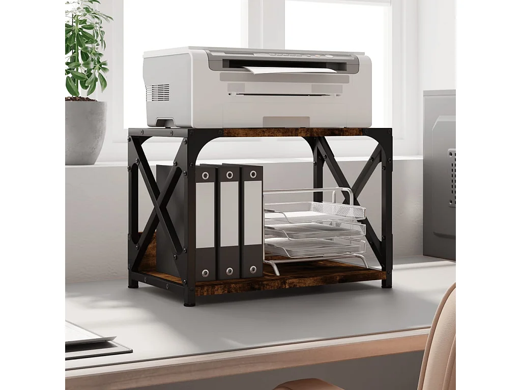 Soporte para impresora 2 niveles roble ahumado 44x26x31,5 cm