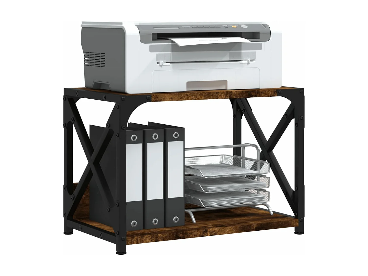 Soporte para impresora 2 niveles roble ahumado 44x26x31,5 cm