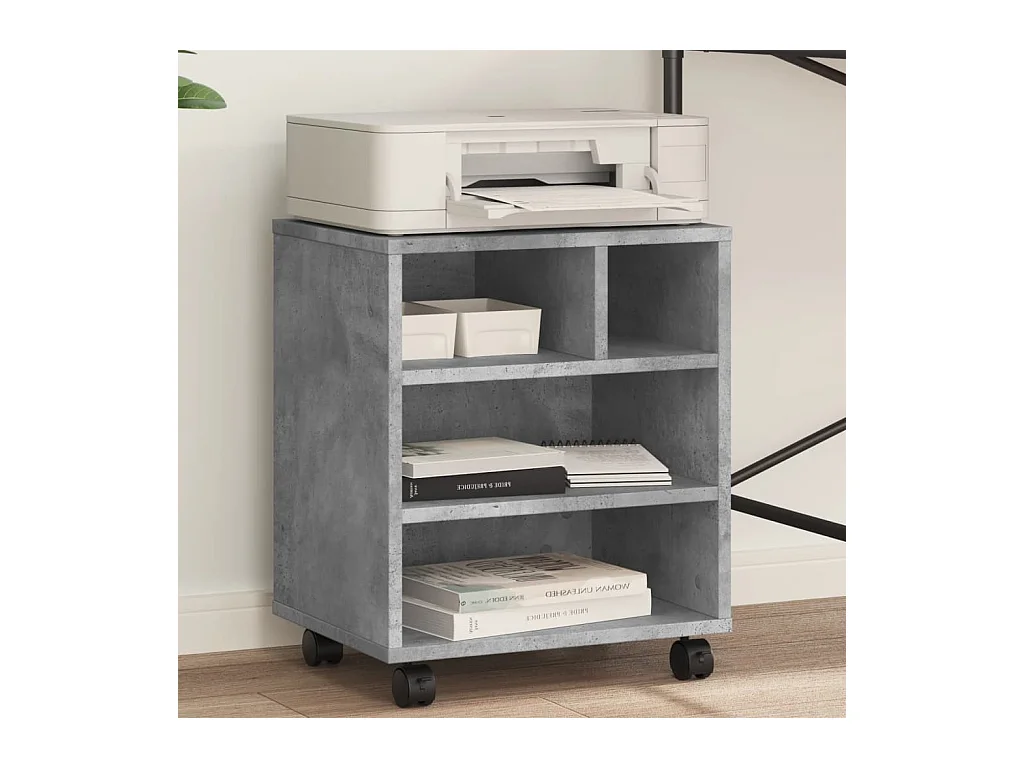 Support d'imprimante avec roulettes gris béton 41x32x48 cm