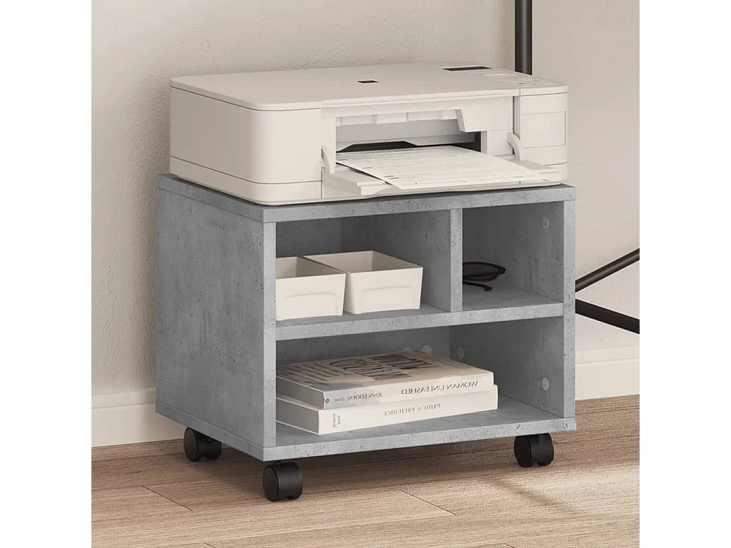 Supporto per stampante con rotelle grigio cemento 41x32x34,5 cm