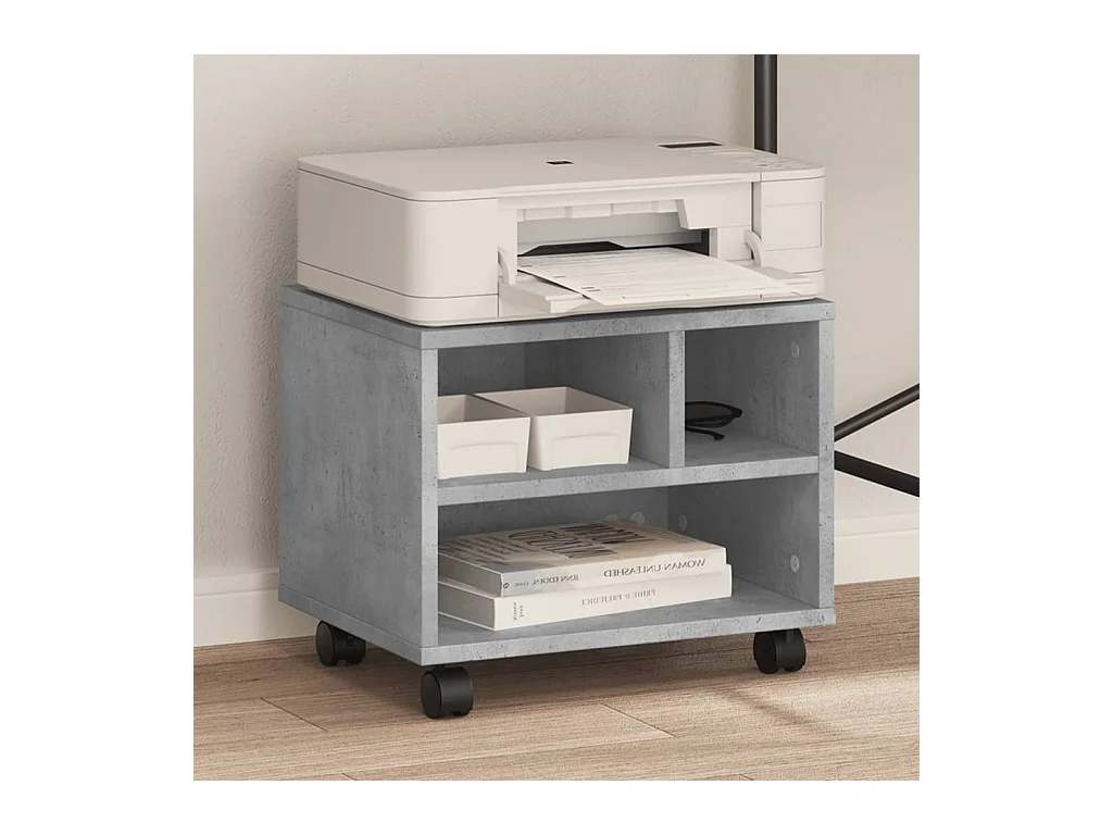 Supporto per stampante con rotelle grigio cemento 41x32x34,5 cm