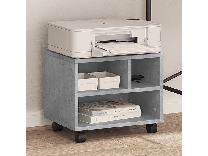 Supporto Stampante VidaXL Con Ruote | Grigio Cemento 41x32x34,5 Cm | Multiuso Per Ufficio, Cucina O Comodino