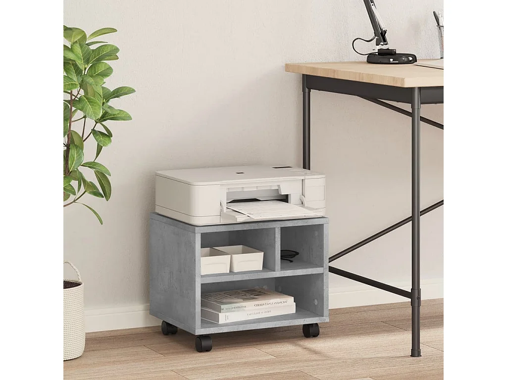 Suporte de impressora com rodízios cinza concreto 41x32x34,5 cm