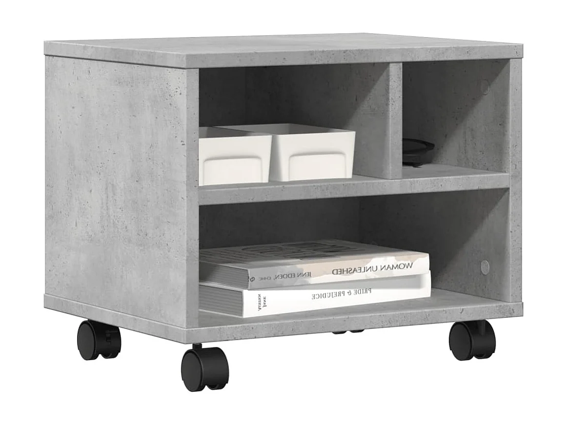 Suporte de impressora com rodízios cinza concreto 41x32x34,5 cm