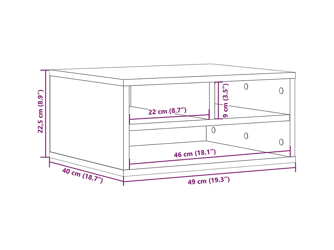 Support d'imprimante gris béton 49x40x22,5 cm bois d'ingénierie
