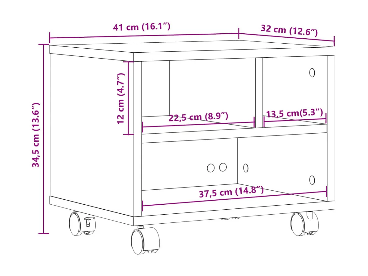 Support d'imprimante avec roulettes noir 41x32x34,5 cm
