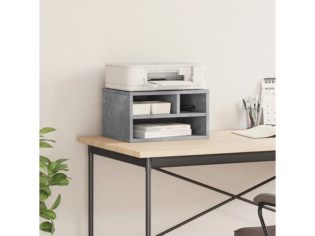 Support d'imprimante gris béton 40x32x22,5 cm bois d'ingénierie