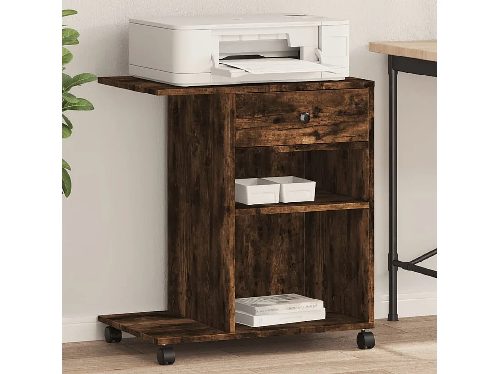 Support d'imprimante avec roulettes chêne fumé 60x40x68,5 cm