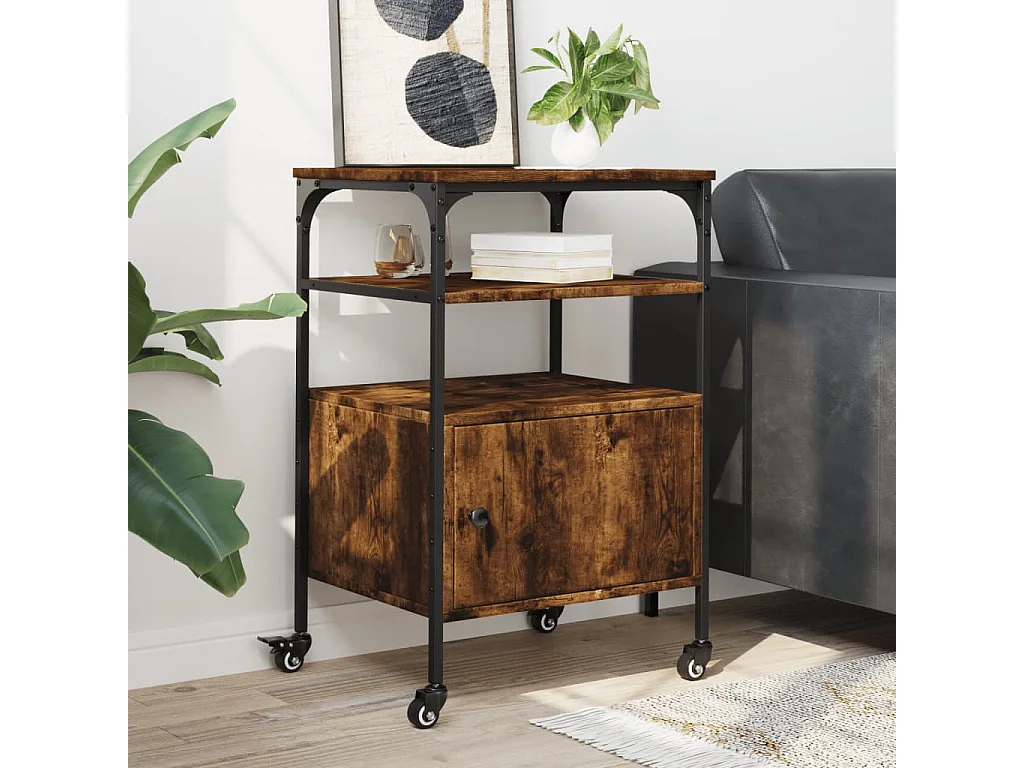 Support d'imprimante à 3 niveaux chêne fumé 50x40x76 cm