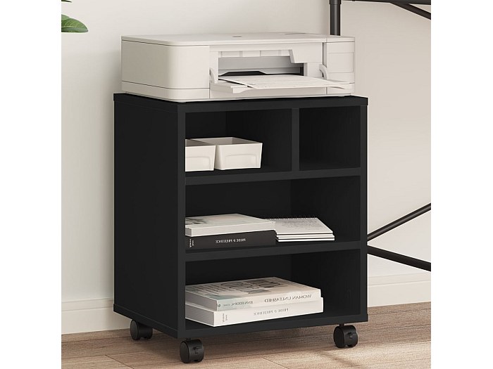 Meuble Support Imprimante Aquzee 4 Niveaux - 70x50x125 Cm, étagères Réglables, Roulettes, Rangement Bureau