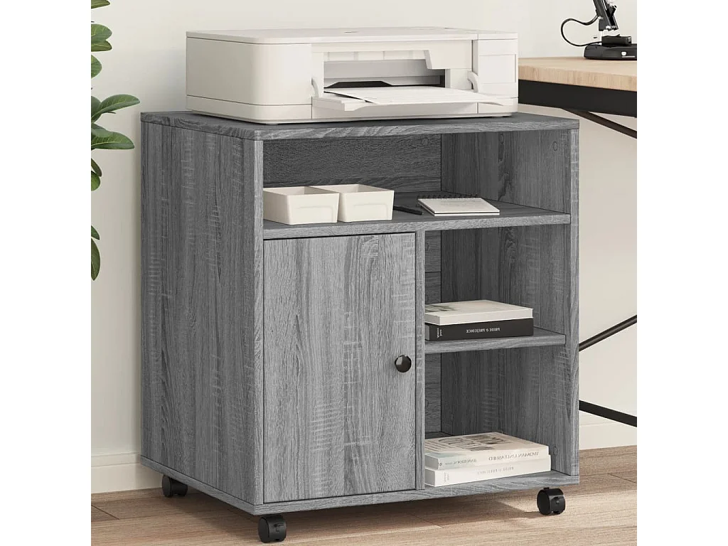 Support d'imprimante avec roulettes sonoma gris 60x50x67 cm