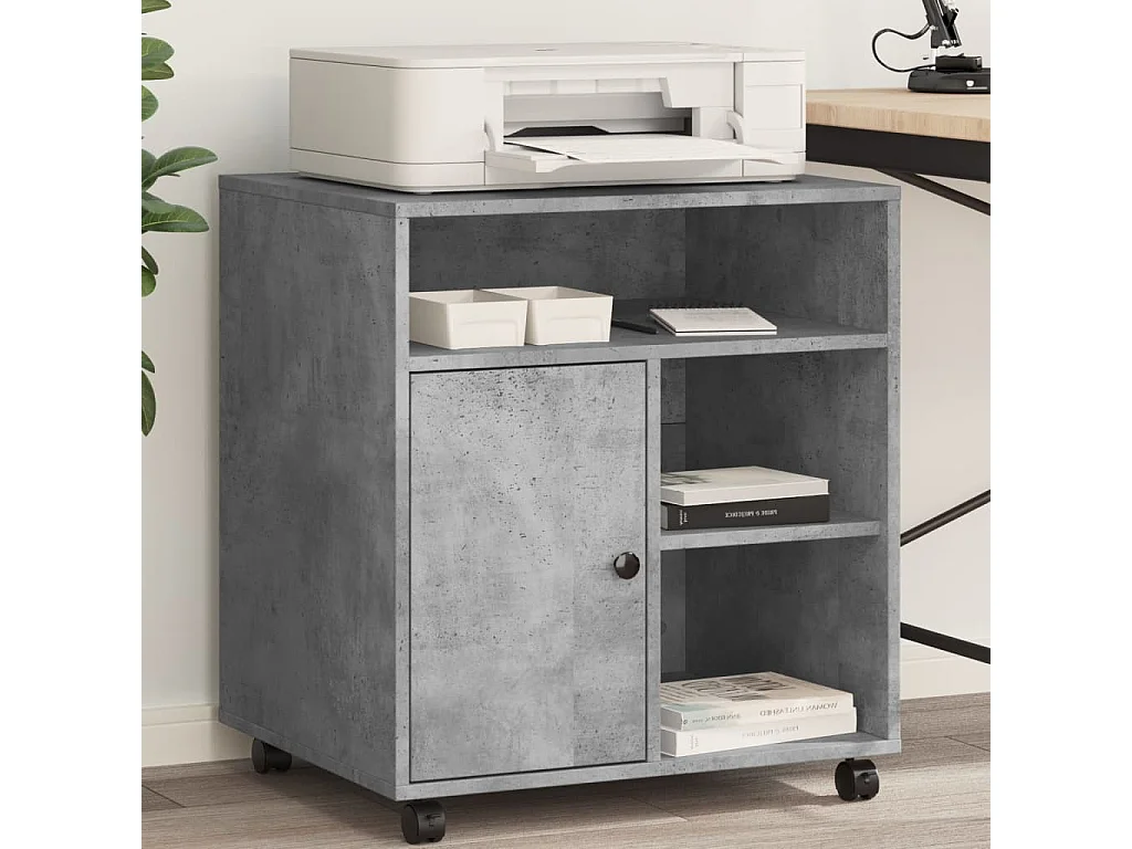 Support d'imprimante avec roulettes gris béton 60x50x67 cm