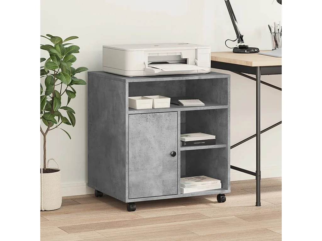 Support d'imprimante avec roulettes gris béton 60x50x67 cm
