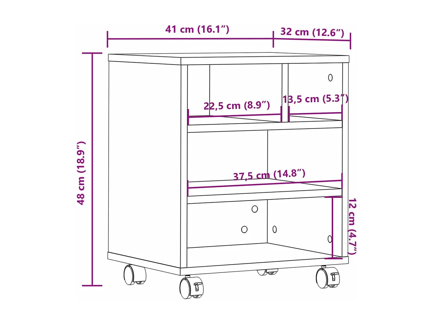 Supporto per stampante con ruote rovere affumicato 41x32x48 cm