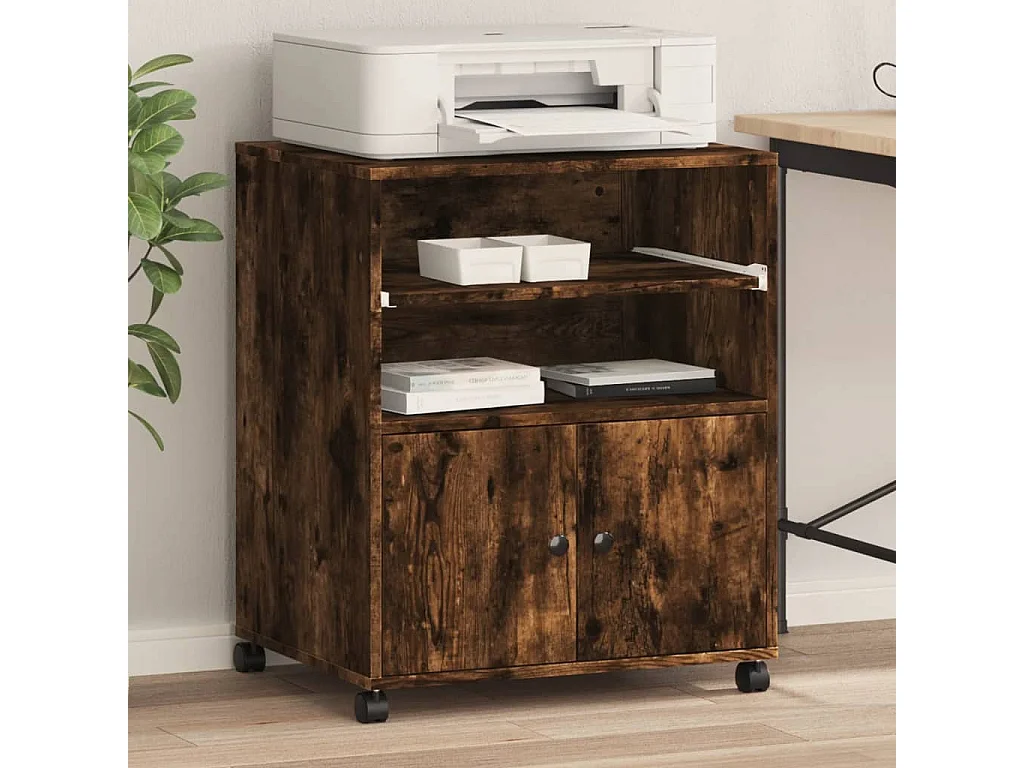 Druckerständer mit Rädern, geräucherte Eiche, 60 x 48 x 74 cm
