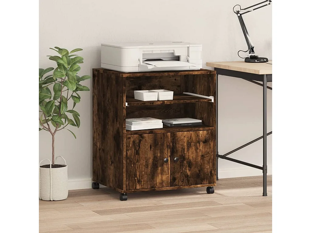Druckerständer mit Rädern, geräucherte Eiche, 60 x 48 x 74 cm