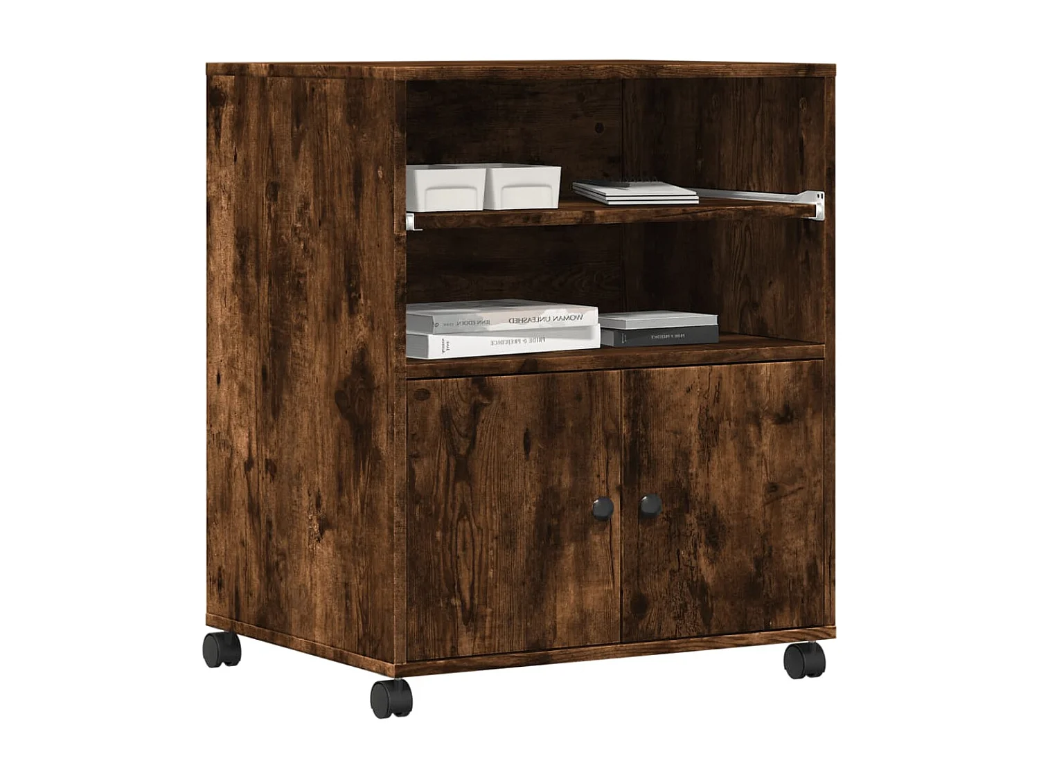 Druckerständer mit Rädern, geräucherte Eiche, 60 x 48 x 74 cm