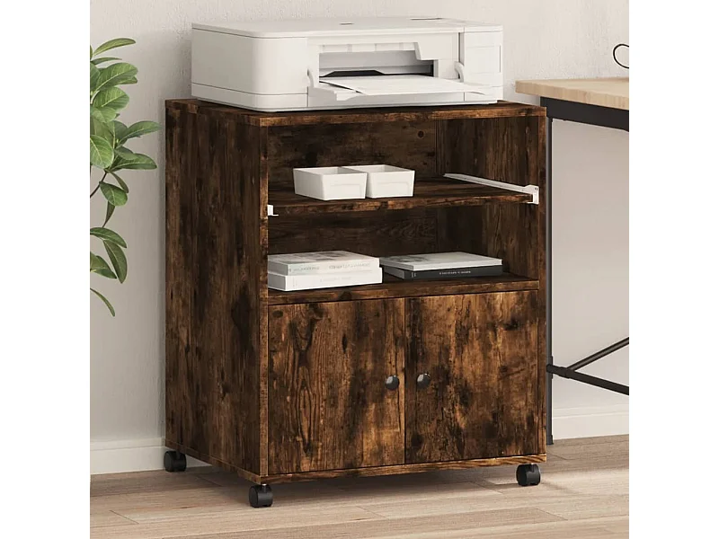 Support d'imprimante avec roulettes chêne fumé 60x48x74 cm