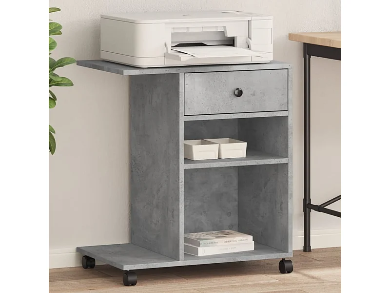 Supporto per stampante con rotelle grigio cemento 60x40x68,5 cm