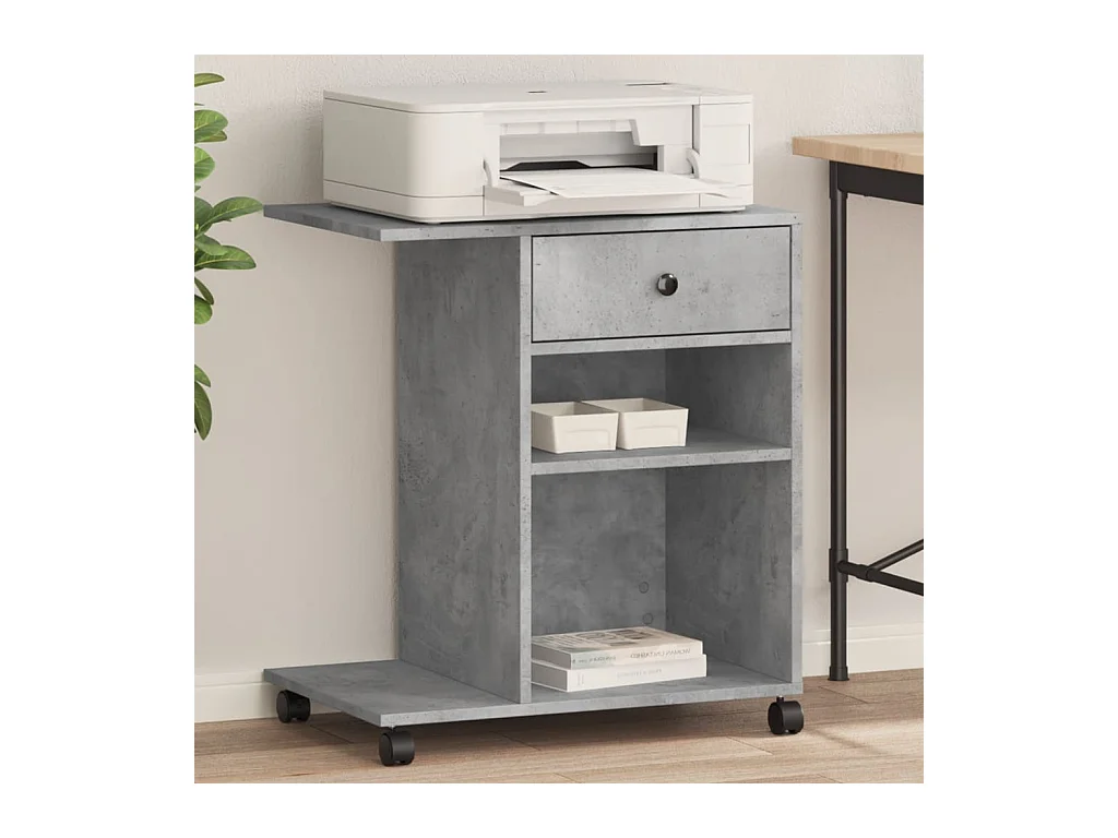 Supporto per stampante con rotelle grigio cemento 60x40x68,5 cm