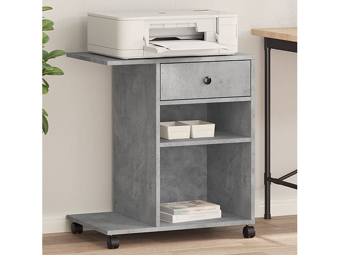 Support Imprimante Avec Roulettes 60x48x74 Cm - Bois Ingénierie Gris Béton - Rangement Bureau