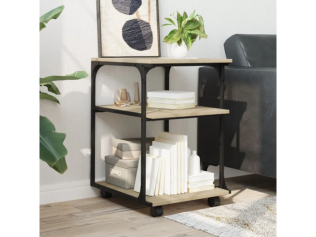 Support d'imprimante à 3 niveaux chêne sonoma 43x48x64 cm