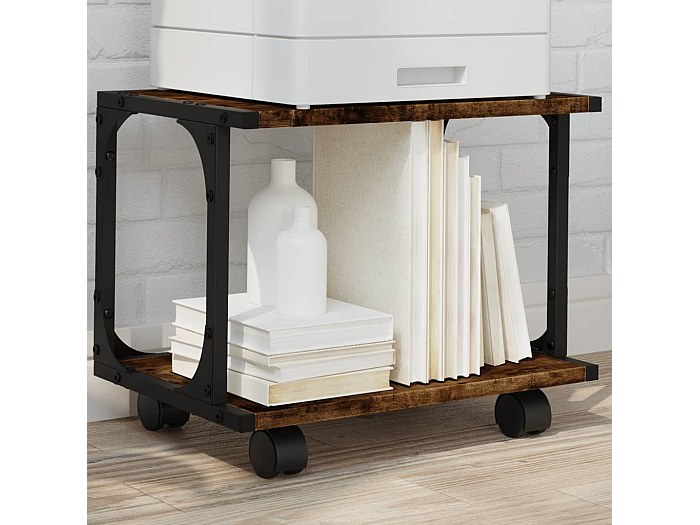 Support D'Imprimante 2 Niveaux En Bois Chêne Sonoma - 44x26x31,5 Cm - Étagère Bureau Organisateur Multifonction