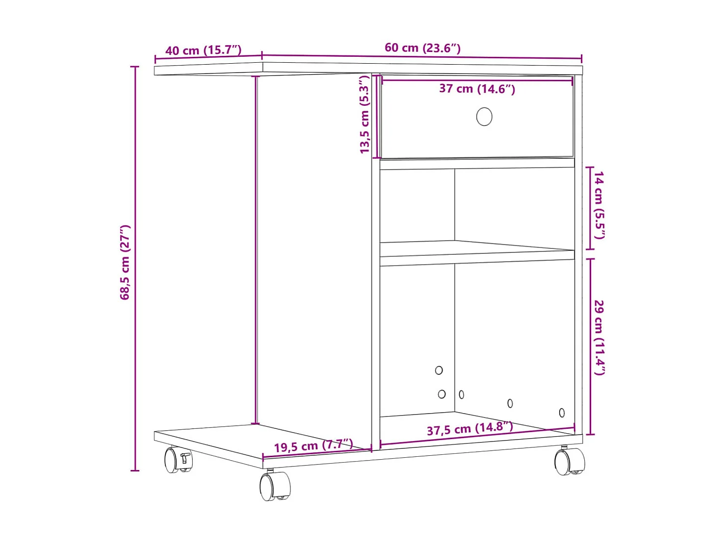 Soporte para impresora con ruedas sonoma gris 60x40x68,5 cm