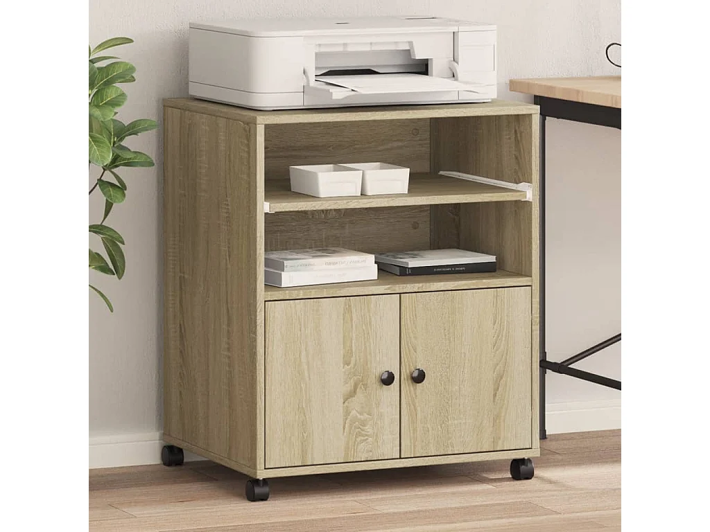 Suporte de impressora com rodas carvalho sonoma 60x48x74 cm