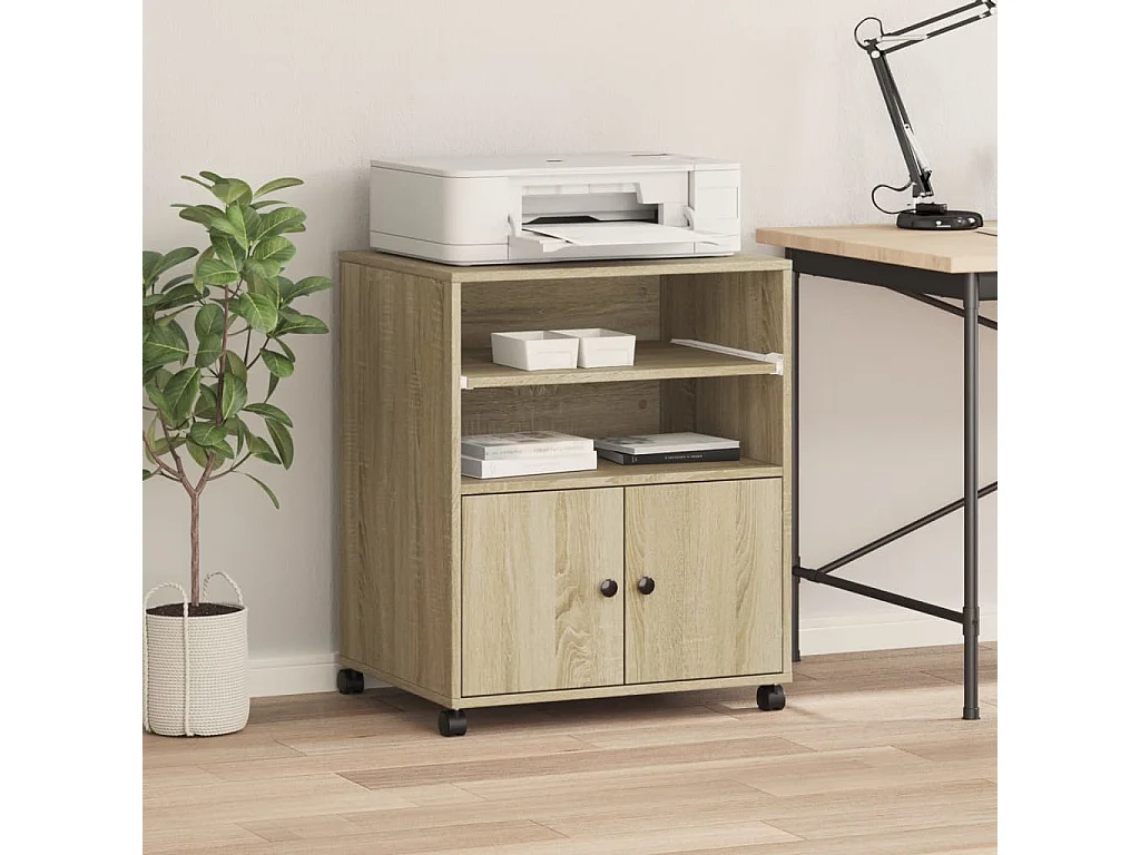 Support d'imprimante avec roulettes chêne sonoma 60x48x74 cm
