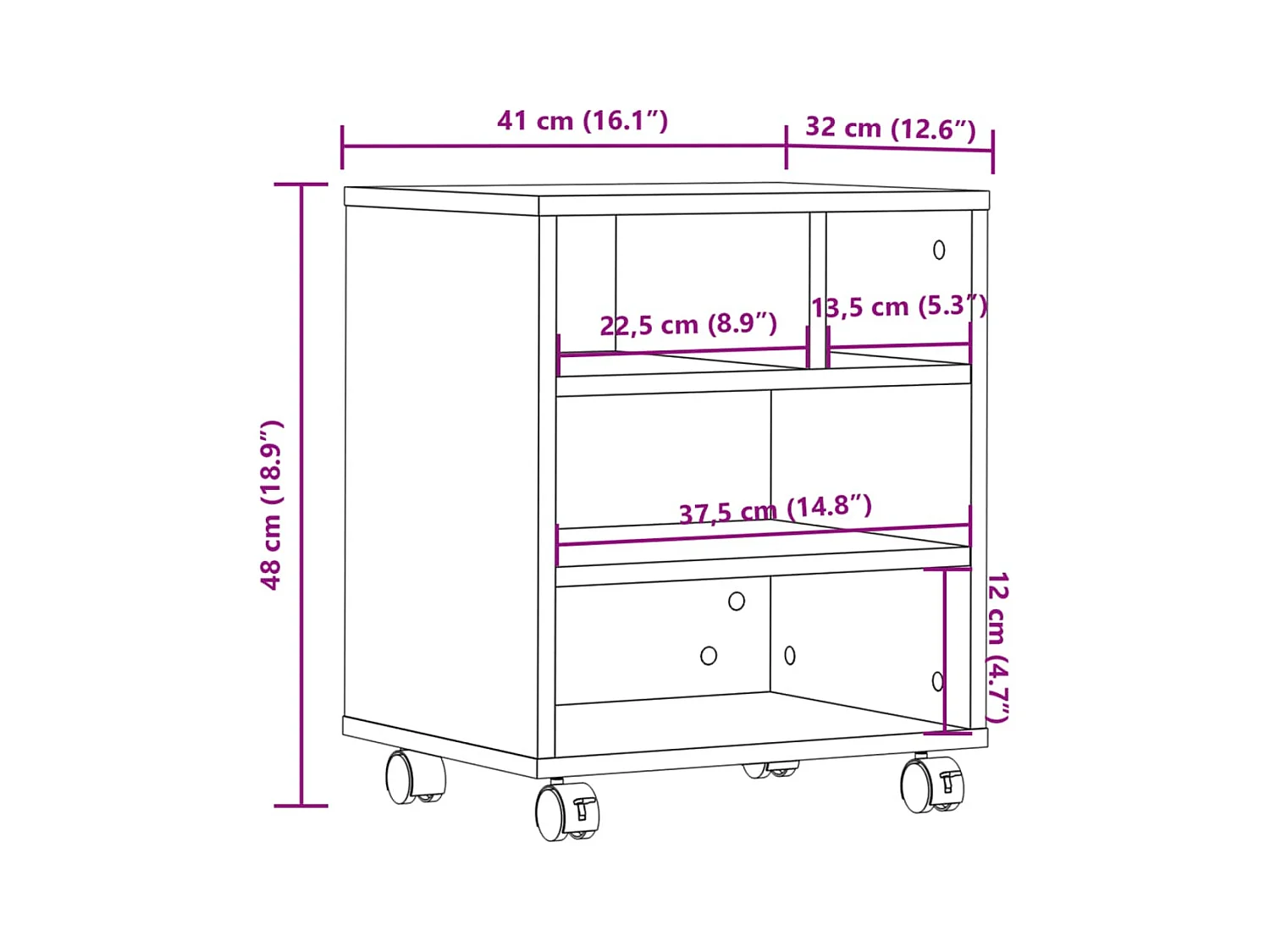 Support d'imprimante avec roulettes blanc 41x32x48 cm