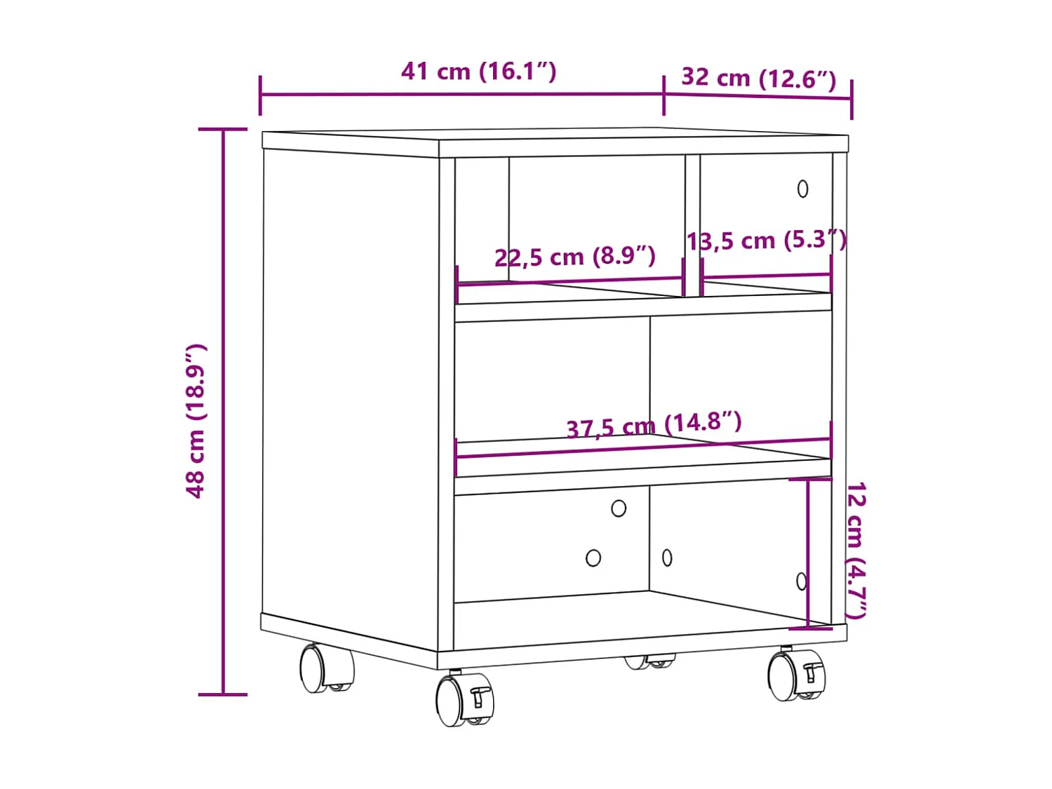 Suporte de impressora com rodas branco 41x32x48 cm