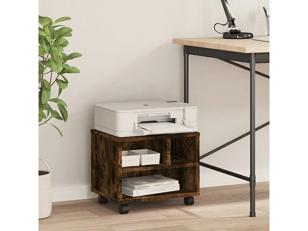 Druckerständer mit Rädern, geräucherte Eiche, 41 x 32 x 34,5 cm
